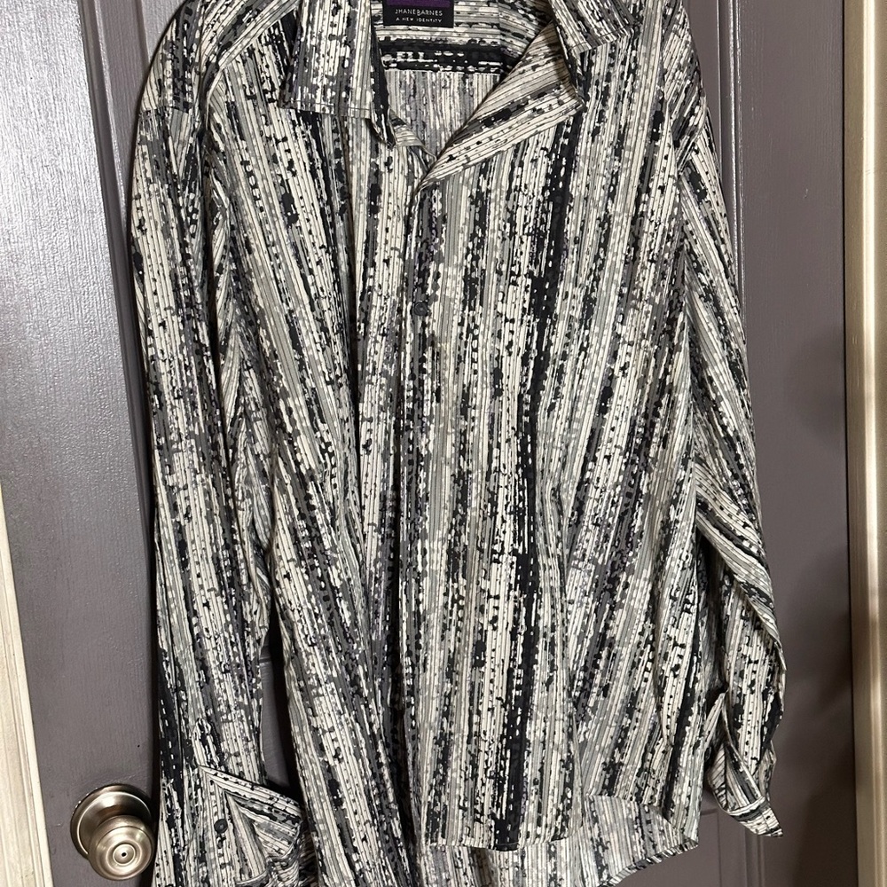Jhane Barnes Black and Gray Striped Men's Shirt